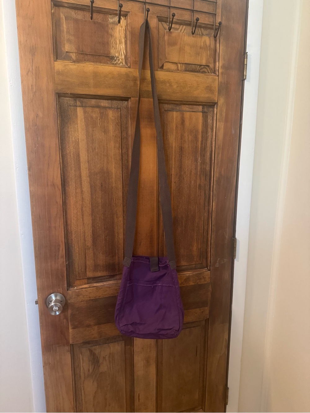 Lightweight Purple Crossbody Bag with Brown Adjustable Strap